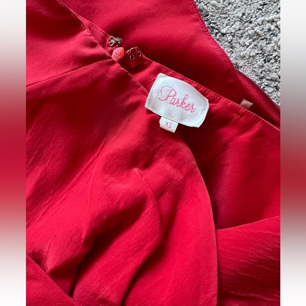 Parker Red Silk Strapless Dress Size XS - Picture 3 of 4